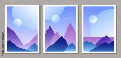 Set of alien planet surrealist landscape posters