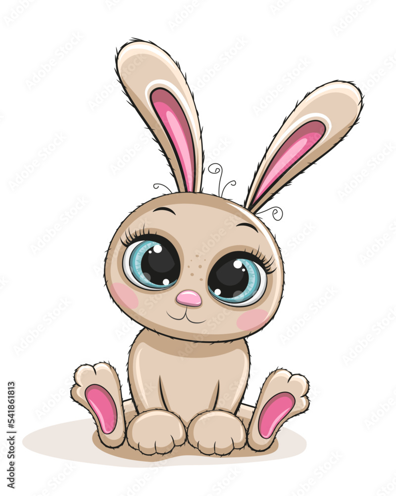 Cute beige bunny with long ears and big blue eyes Cute beige bunny with long ears and big blue eyes
