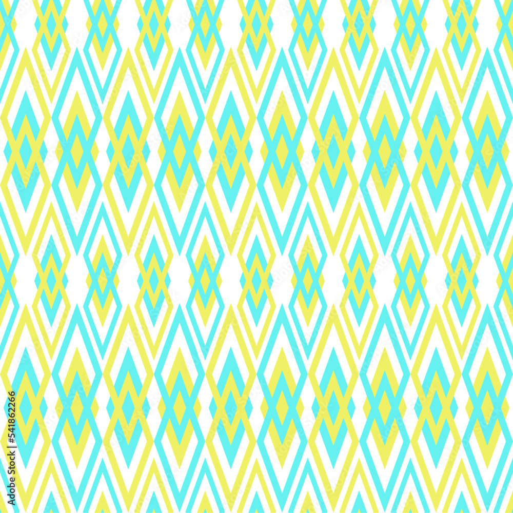Abstract geometric line graphic diamond shape seamless pattern yellow and blue on white background. Modern retro art design vector for textile, wallpaper, clothing, backdrop, tile, wrapping, fabric. Abstract geometric line graphic diamond shape seamless pattern yellow and blue on white background. Modern retro art design vector for textile, wallpaper, clothing, backdrop, tile, wrapping, fabric.