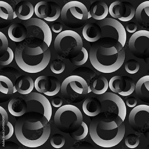 Abstract geometric line seamless pattern graphic stripes circle loop ring background. Modern black and white design for textile, wallpaper, clothing, backdrop, tile floor, wrapping, fabric. Vector