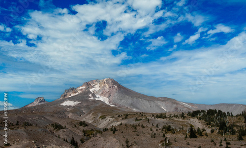 View of Mount Hood, Oregon's tallest peak, from Timberline Lodge.  The image was taken in mid-October, with very little snow. 
