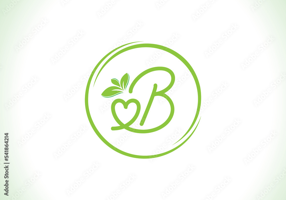 Love healthy and green nutrition leaf logo design with the letters. Green love leaf logo Love healthy and green nutrition leaf logo design with the letters. Green love leaf logo