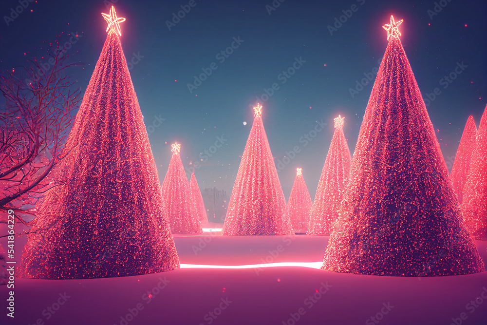 christmas tree with neon lights Stock Illustration | Adobe Stock