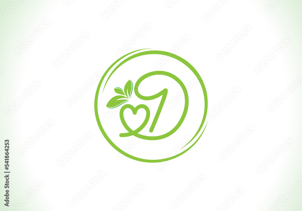 Love healthy and green nutrition leaf logo design with the letters. Green love leaf logo Love healthy and green nutrition leaf logo design with the letters. Green love leaf logo