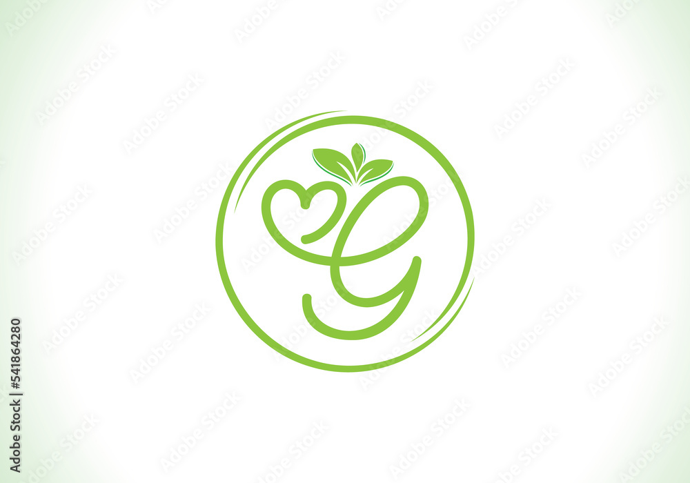 Love healthy and green nutrition leaf logo design with the letters. Green love leaf logo Love healthy and green nutrition leaf logo design with the letters. Green love leaf logo