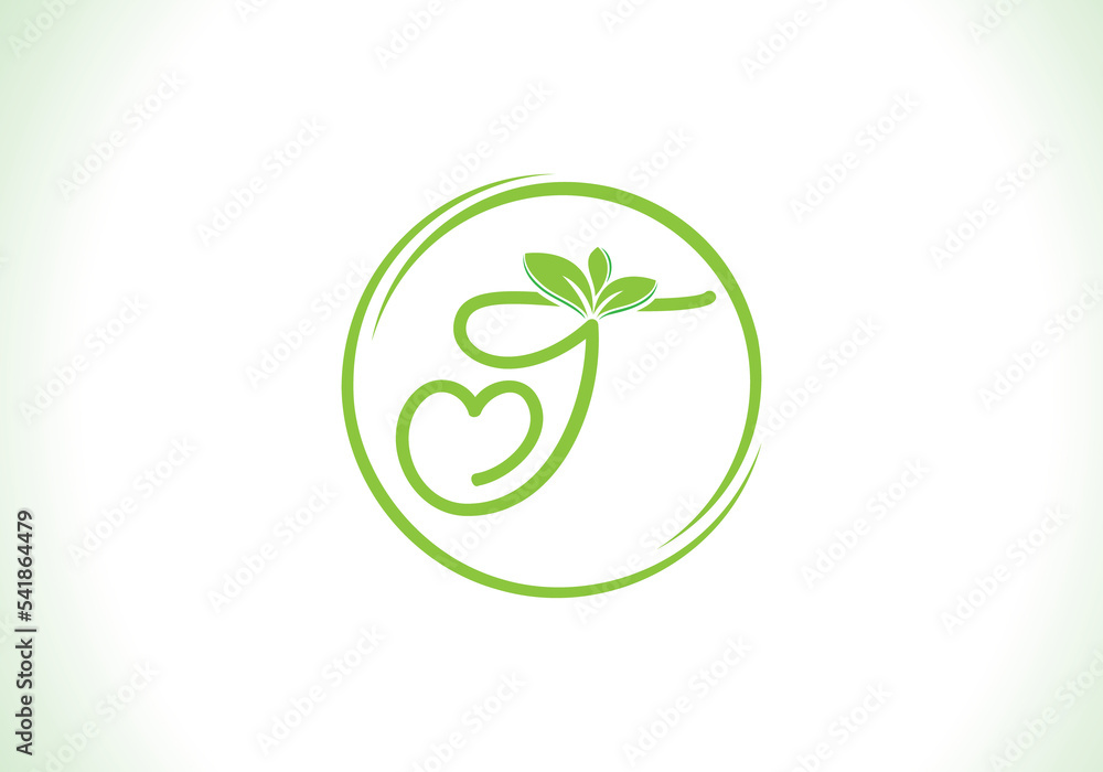 Love healthy and green nutrition leaf logo design with the letters. Green love leaf logo Love healthy and green nutrition leaf logo design with the letters. Green love leaf logo