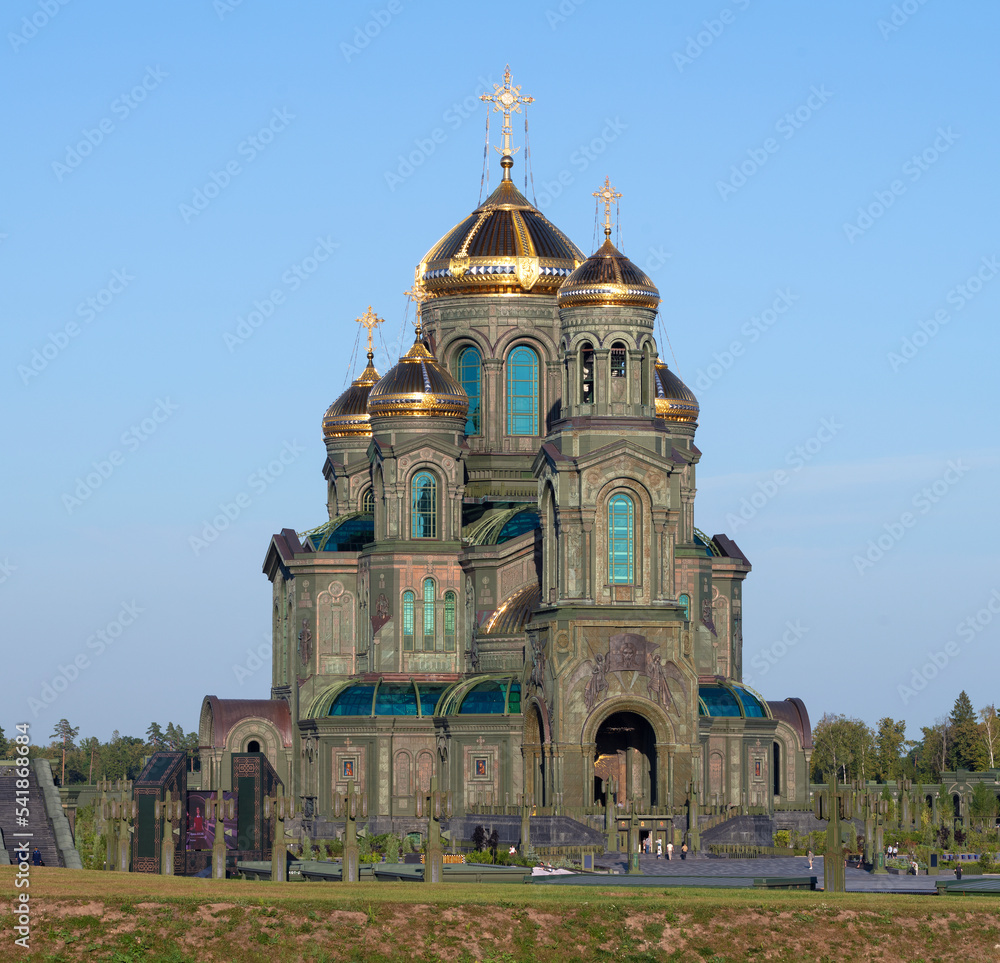 View of the Main Temple of the Armed Forces of the Russian Federation on an August day. Patriot Park