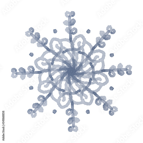 Watercolor painting blue snowflake illustration 