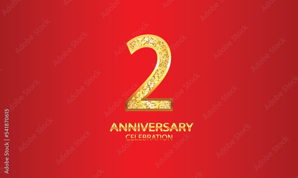 2 Year Anniversary celebration Vector Design with red background and glitter. 2nd Anniversary celebration. Gold Luxury Banner of 2nd Anniversary. vector illustration 2 Year Anniversary celebration Vector Design with red background and glitter. 2nd Anniversary celebration. Gold Luxury Banner of 2nd Anniversary. vector illustration