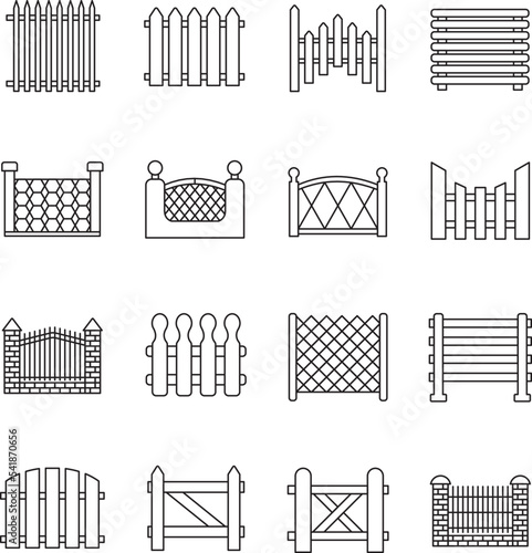 Fence icons set. Simple set of fence vector icons for web design on white background.