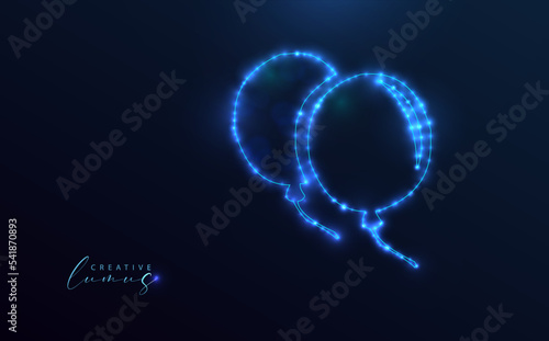 Wallpaper Mural Starry balloons. Balloon icon or symbol, neon blue, with stars and bright dots on a deep blue background. Torontodigital.ca