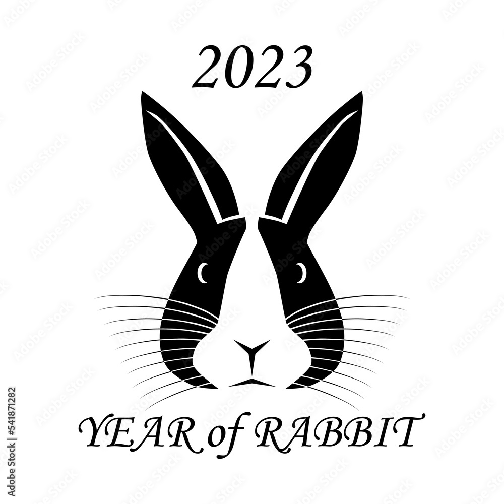 2023 is the year of the rabbit. Rabbit head on white as symbol of the