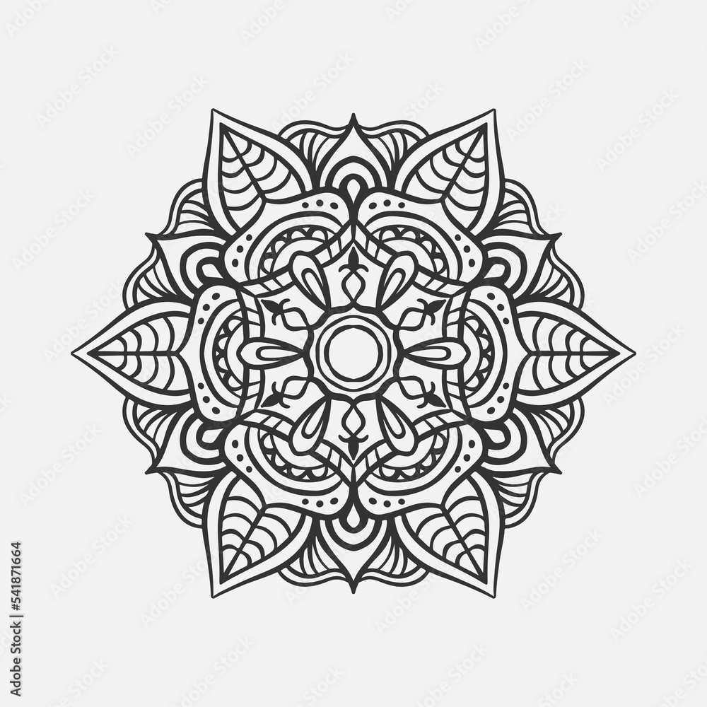 Ornamental round pattern. Black outline mandala on white background. Vector illustration.