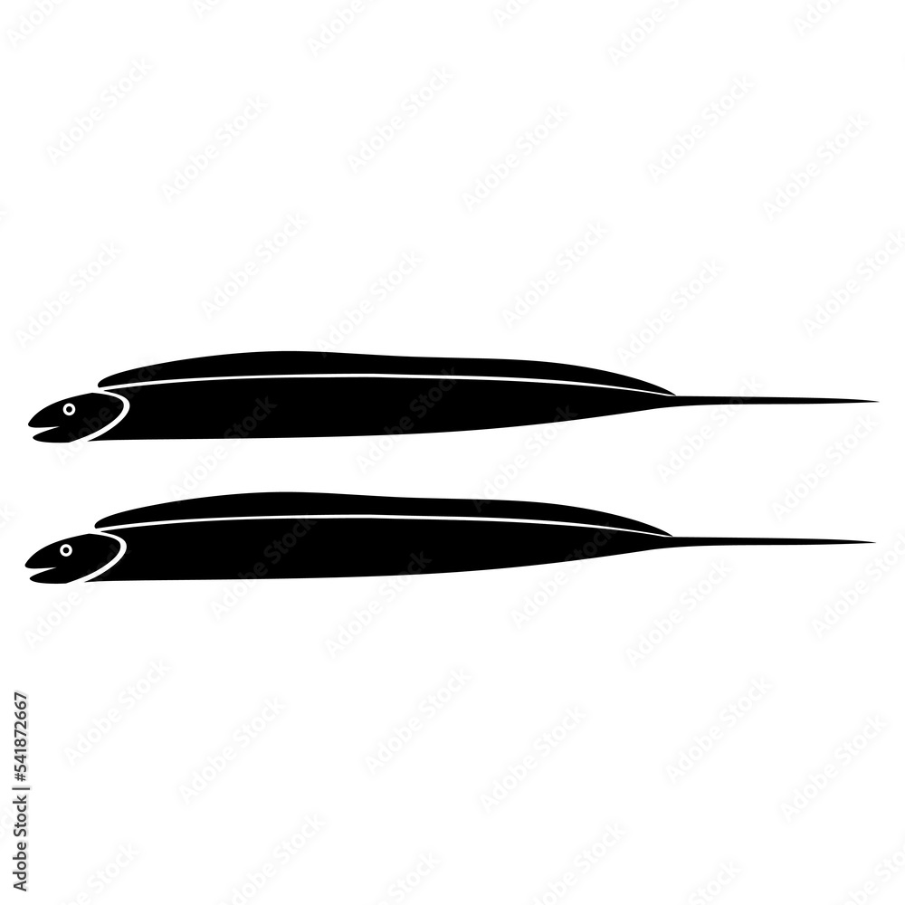 Vector silhouette of a hairtail on a white background. Big-headed fish, long and slender tail. Great for fish packaging logo Vector silhouette of a hairtail on a white background. Big-headed fish, long and slender tail. Great for fish packaging logo