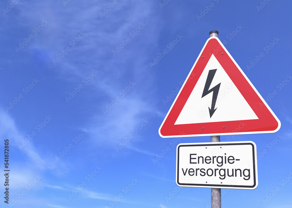 3d Illustation - Verkehrsschild - Achtung - Energieversorgung - Himmel - Wolken 3d Illustation - Verkehrsschild - Achtung - Energieversorgung - Himmel - Wolken