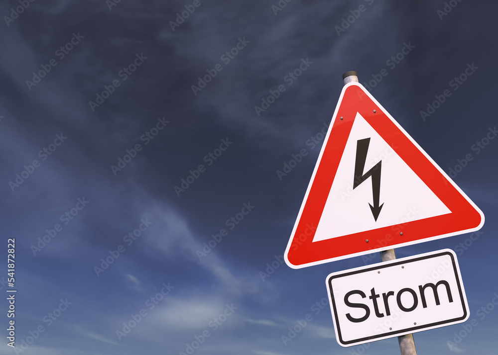 3d Illustation - Verkehrsschild - Achtung - Strom - Himmel - Wolken 3d Illustation - Verkehrsschild - Achtung - Strom - Himmel - Wolken