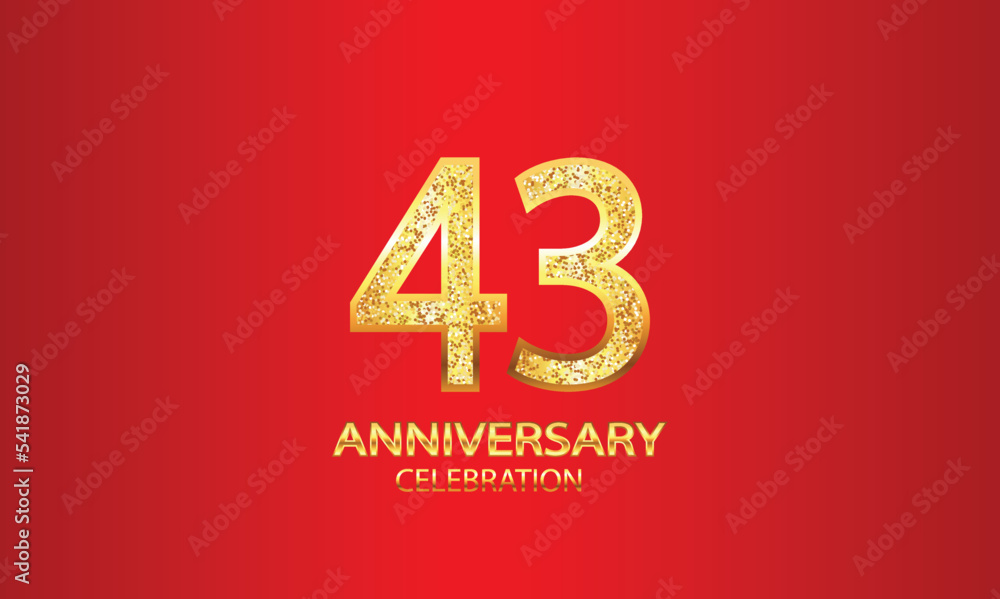 43 Year Anniversary celebration Vector Design with red background and glitter. 43rd Anniversary celebration. Gold Luxury Banner of 43rd Anniversary. vector illustration 43 Year Anniversary celebration Vector Design with red background and glitter. 43rd Anniversary celebration. Gold Luxury Banner of 43rd Anniversary. vector illustration