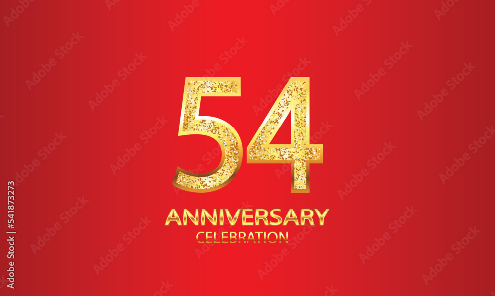 54 Year Anniversary celebration Vector Design with red background and glitter. 54th Anniversary celebration. Gold Luxury Banner of 54th Anniversary. vector illustration 54 Year Anniversary celebration Vector Design with red background and glitter. 54th Anniversary celebration. Gold Luxury Banner of 54th Anniversary. vector illustration
