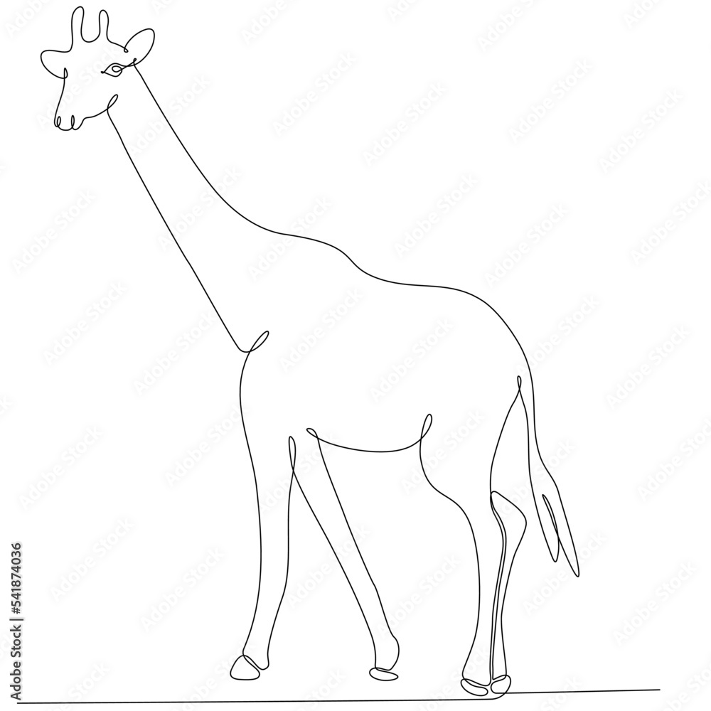 Continuous one-line drawing. Giraffe walking symbol. Logo of the