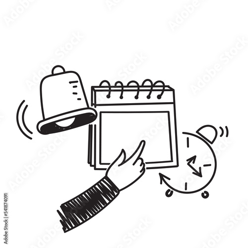 hand drawn doodle calendar reminder with clock illustration vector