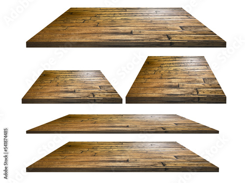 Dark Brown wooden shelf isolated on white background.