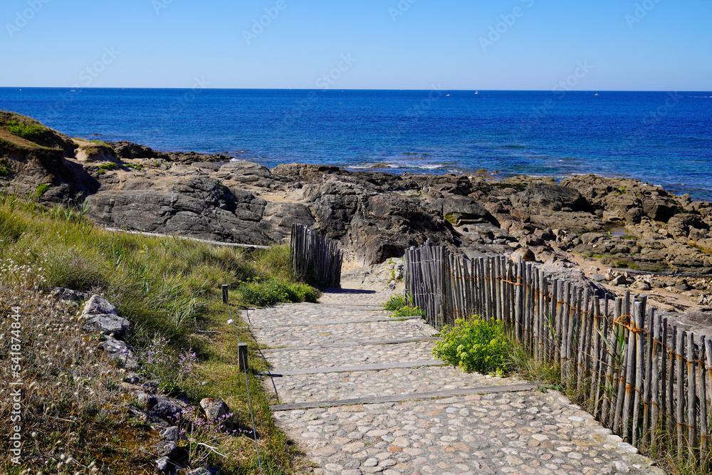 beach access by stone stairs at Les-Sables-d'Olonne in vendee france