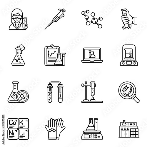 Chemical, Lab equipment line icon set 1.