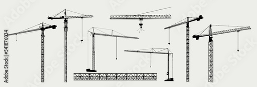 Fotografiet Set of tower construction crane
