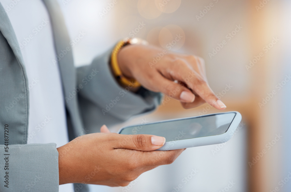 Phone, hand and online browsing the internet for social media news and app updates. Mobile, searching and fingers of a woman texting or typing a digital message on her connected wireless device Phone, hand and online browsing the internet for social media news and app updates. Mobile, searching and fingers of a woman texting or typing a digital message on her connected wireless device