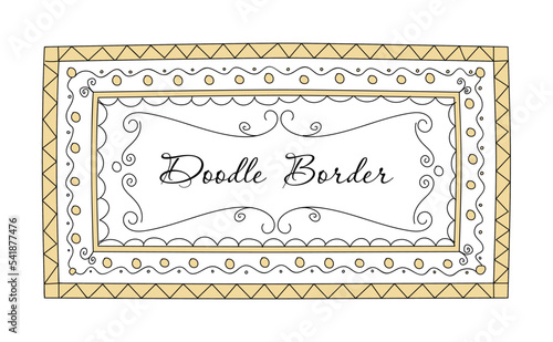 Cute doodle frame. Princess rectangular border. Baby lace sketch. Kids sketchbook or certificate. Elegant floral lines. Flourish swirls. Calligraphic ornament. Vector design background