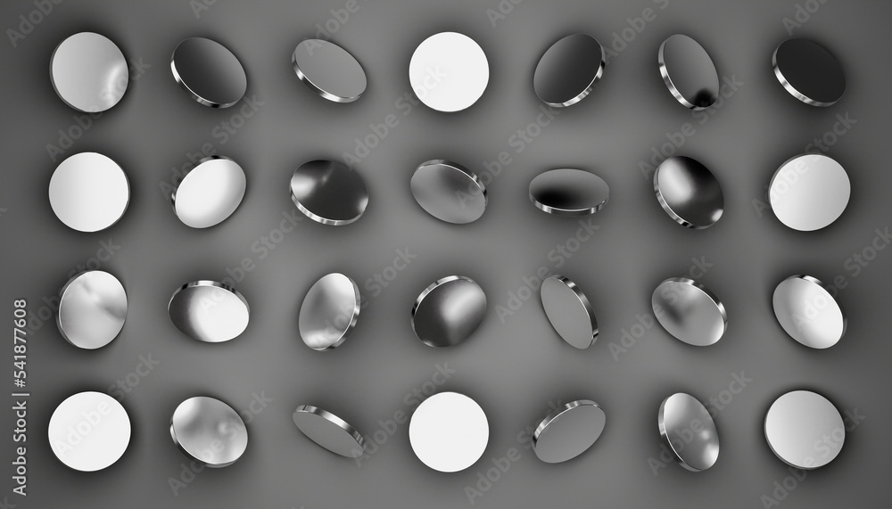 Abstract 3d-illsutration of some silver coins in front of a black background