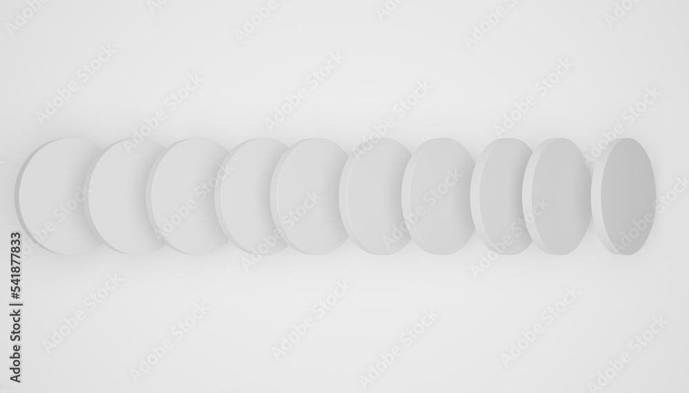 Abstract 3d-illustration of some white coins in a row in front of a white background Abstract 3d-illustration of some white coins in a row in front of a white background