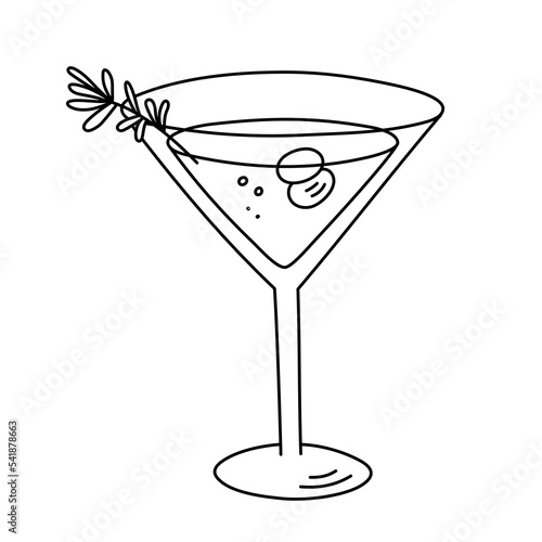 Alcoholic cocktail, long drink beverage for holiday celebrating. Use for decorating design festive menu. Hand-drawn doodle style. Editable stroke. Isolated. Vector illustration
