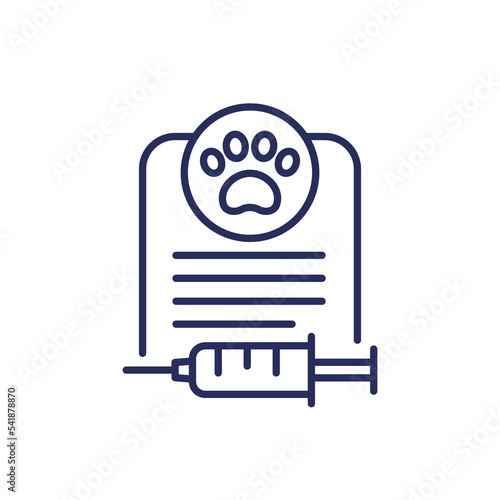 dog vaccination certificate or document line icon