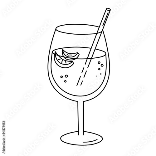 Alcoholic cocktail, long drink beverage for holiday celebrating. Use for decorating design festive menu. Hand-drawn doodle style. Editable stroke. Isolated. Vector illustration
