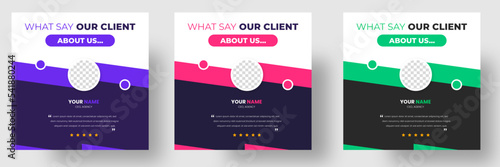 Customer feedback testimonial social media post web banner template. client testimonials social media post banner design template with blue color