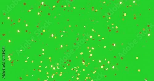 Golden hexagon confetti or glitters are dropping with green screen