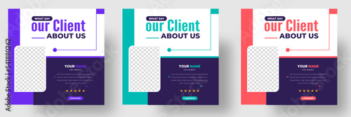 Customer feedback testimonial social media post web banner template. client testimonials social media post banner design template with blue color