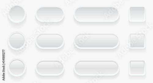 White buttons for user interface, simple 3d modern design for mobile, web, social media, business. White gray color minimal style UI icons set, editable vector illustration. 