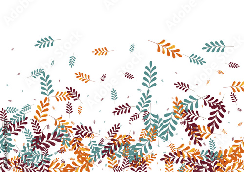 Orange Plant Background White Vector. Leaf Label Illustration. Red Leaves. Brown Foliage Border. Image Design.