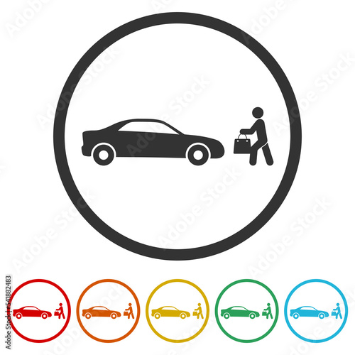 Curbside Pickup icon. Set icons in color circle buttons