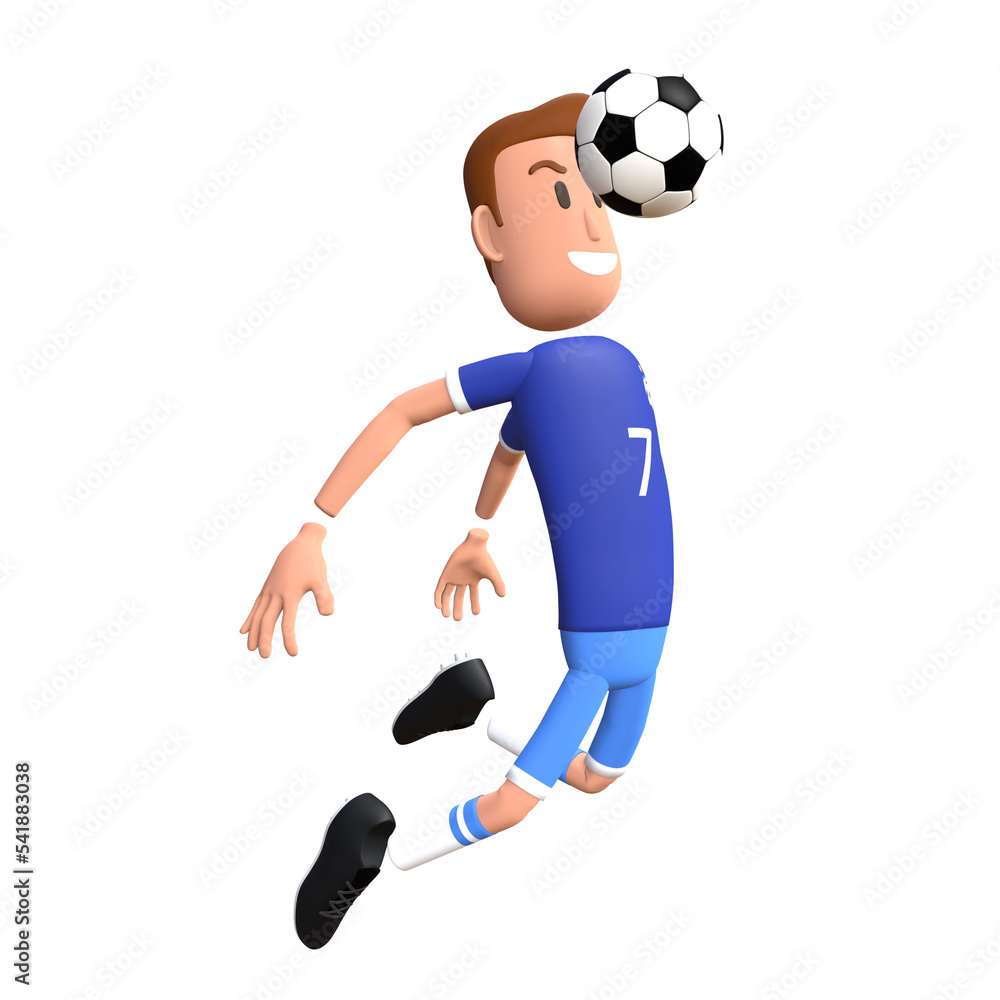 Soccer player 3D character. Football player kick the ball 