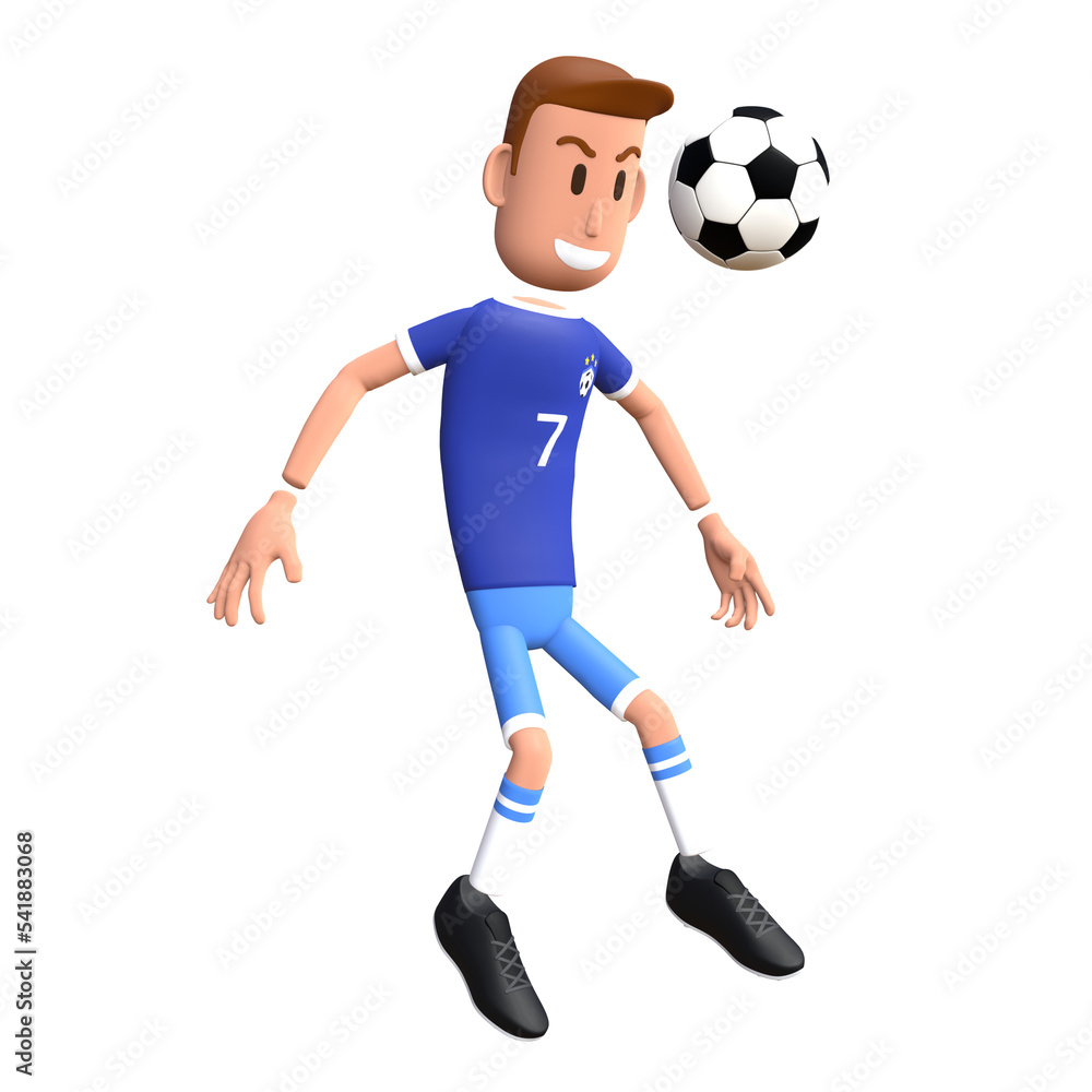 Soccer player 3D character. Football player kick the ball 