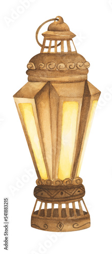 Fotografiet Traditional arabian lantern. Watercolor illustration.