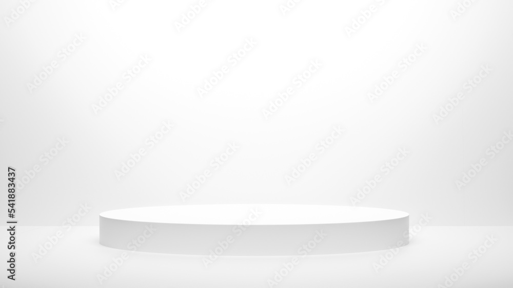 White podium or White circle platform on the Studio bright lighting, Concept of Minimal and clean for placing products, 3D rendering image. White podium or White circle platform on the Studio bright lighting, Concept of Minimal and clean for placing products, 3D rendering image.