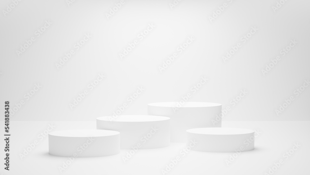White podium or White circle platform on the Studio bright lighting, Concept of Minimal and clean for placing products, 3D rendering image. White podium or White circle platform on the Studio bright lighting, Concept of Minimal and clean for placing products, 3D rendering image.