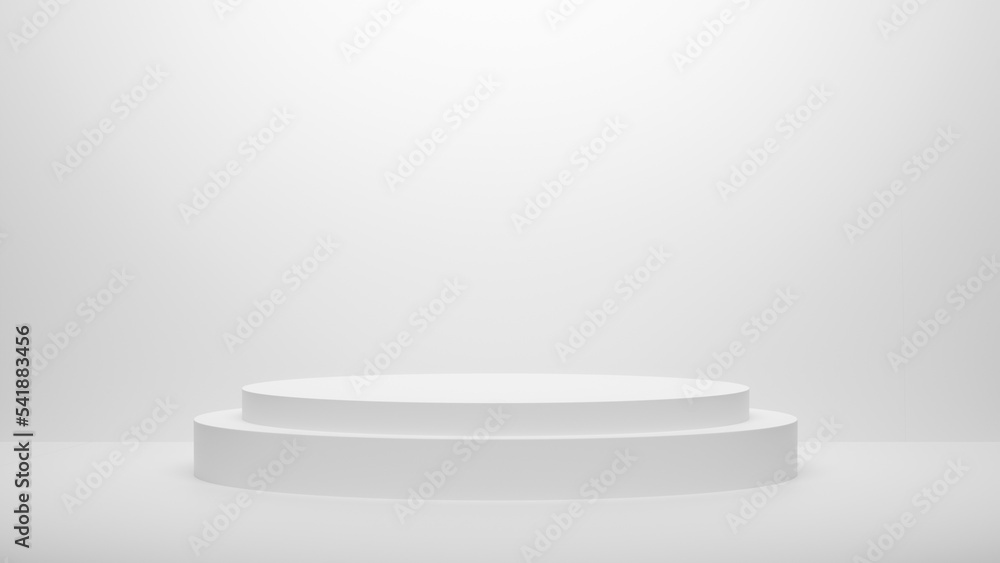 White podium or White circle platform on the Studio bright lighting, Concept of Minimal and clean for placing products, 3D rendering image. White podium or White circle platform on the Studio bright lighting, Concept of Minimal and clean for placing products, 3D rendering image.