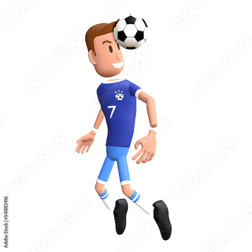 Soccer player 3D character. Football player heading the ball 