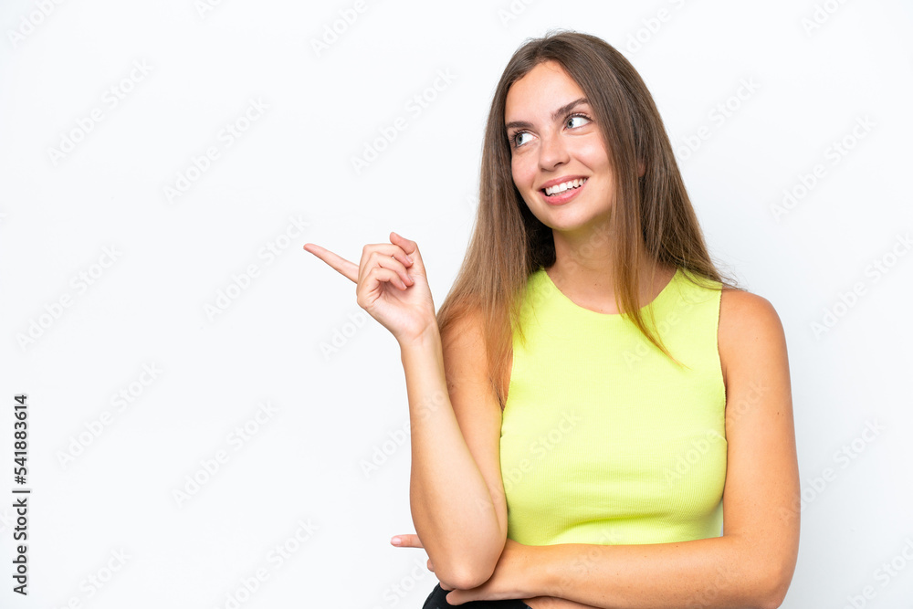 Young caucasian woman isolated on white background intending to realizes the solution while lifting a finger up Young caucasian woman isolated on white background intending to realizes the solution while lifting a finger up