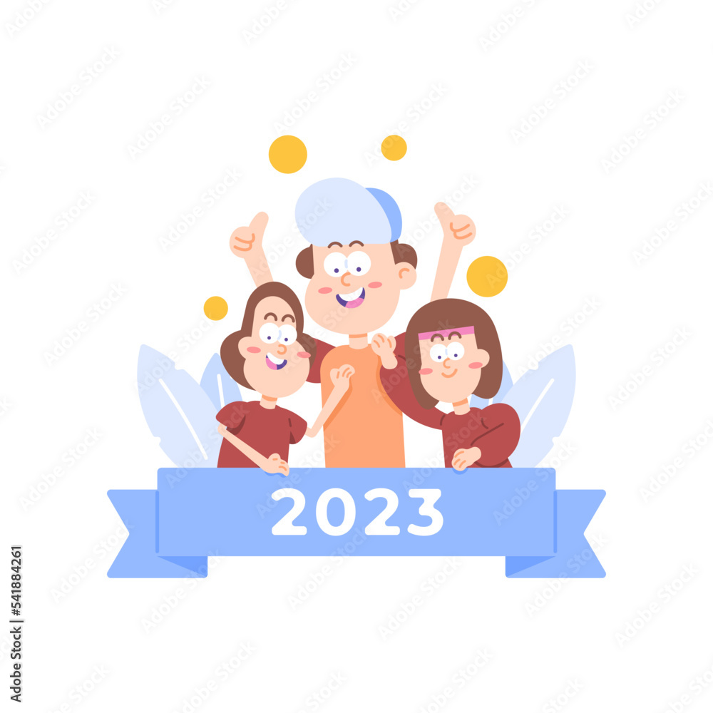 happy new year 2023. people celebrate and enjoy new year's party or festival. have fun with friends and family. happy people welcome the new year. cartoon illustration concept design. poster, calendar happy new year 2023. people celebrate and enjoy new year's party or festival. have fun with friends and family. happy people welcome the new year. cartoon illustration concept design. poster, calendar